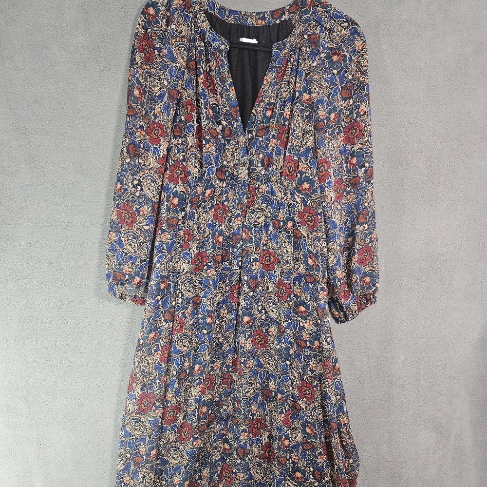MNG Womens 4 Maxi Dress Button Up Cottagecore Colorful Floral Vneck Chiffon Boho